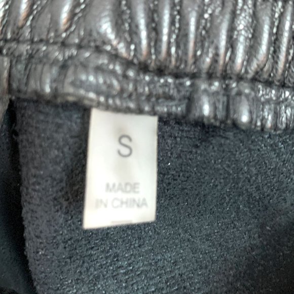 AVEC LES FILLES x BAGATELLE Black Faux Vegan Leather Fleece Lined Joggers Sz S - Picture 10 of 12
